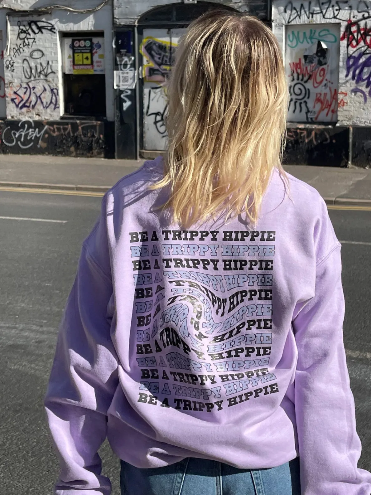 Daisy Street Oversized Sweatshirt with Trippy Hippie Back Print-Women Hoodies & Sweatshirts