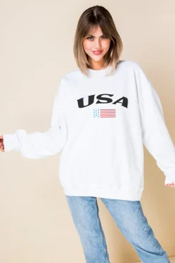 Daisy Street Oversized Sweat with USA Print-Women Hoodies & Sweatshirts