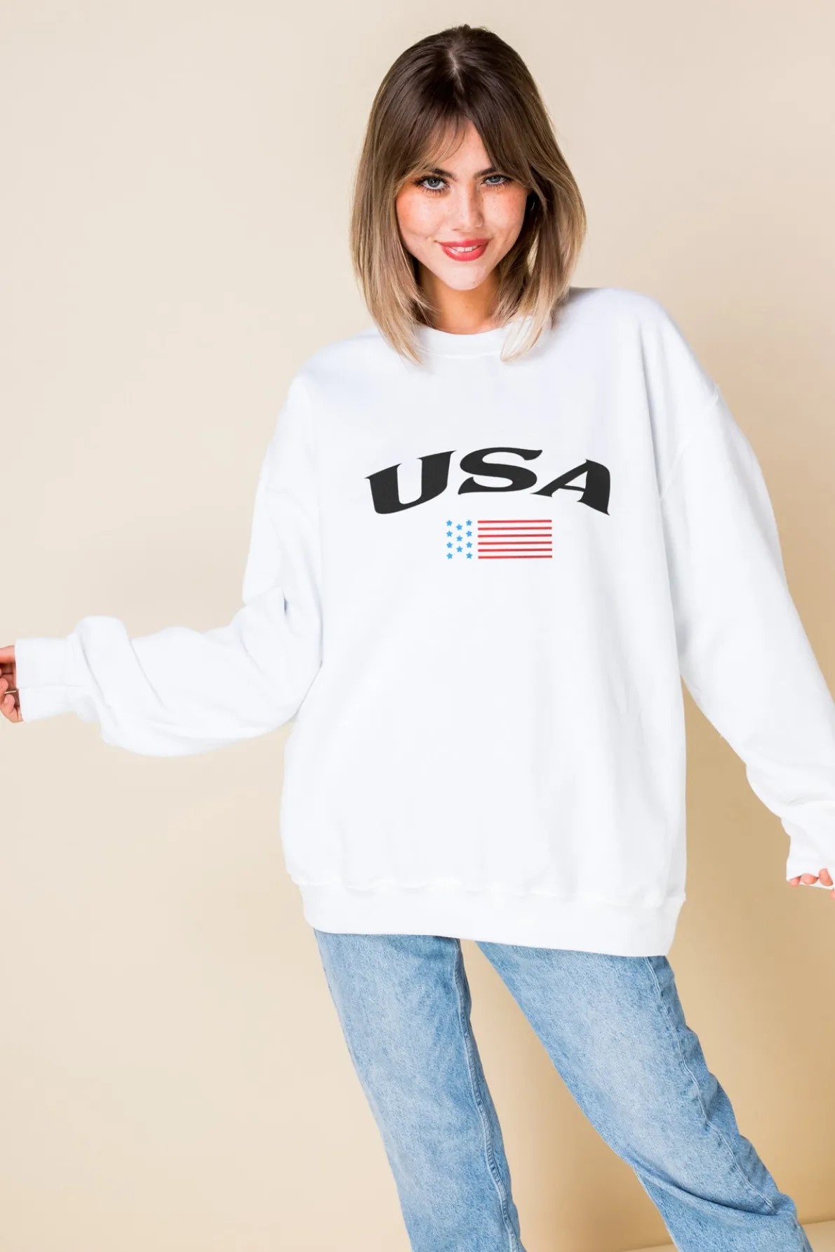 Daisy Street Oversized Sweat with USA Print-Women Hoodies & Sweatshirts