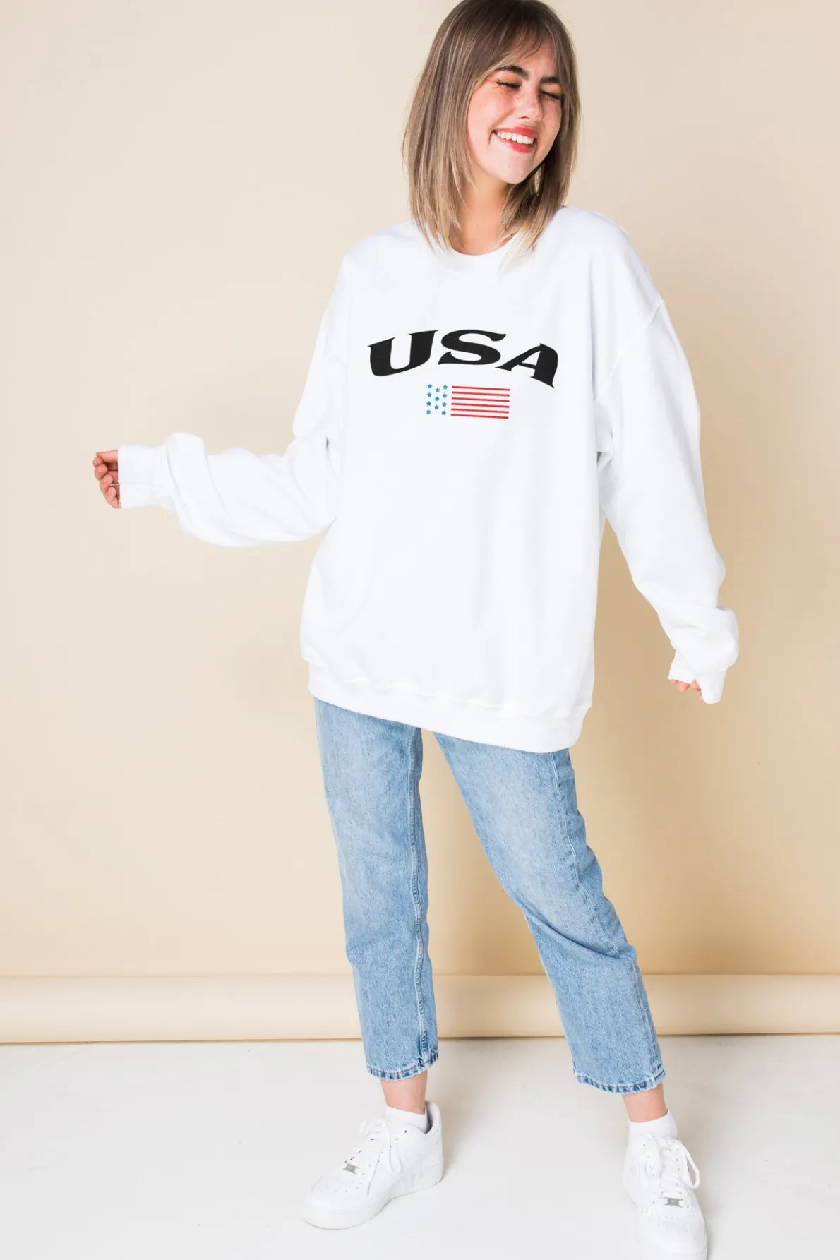 Daisy Street Oversized Sweat with USA Print-Women Hoodies & Sweatshirts