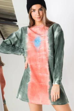 Daisy Street Oversized T-Shirt Dress with Le Soleil Print in Tie-Dye-Women Dresses