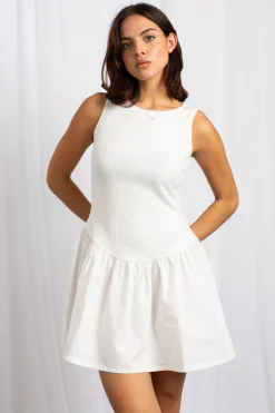 Daisy Street Pointelle Cotton Mix Racer Mini Dress-Women Dresses