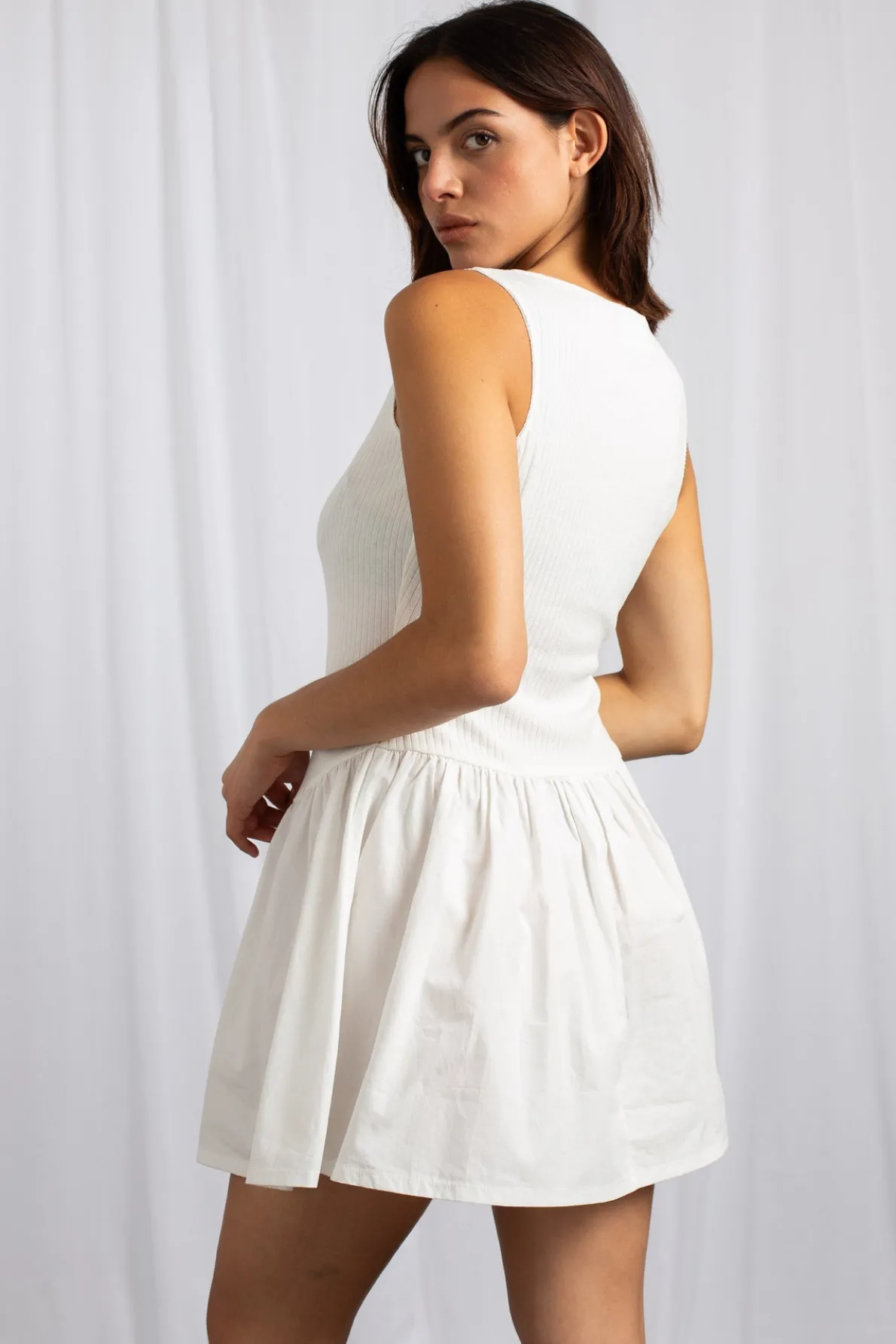 Daisy Street Pointelle Cotton Mix Racer Mini Dress-Women Dresses