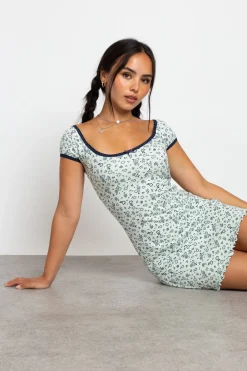 Daisy Street Pointelle Ditsy Milkmaid Mini Dress-Women Dresses