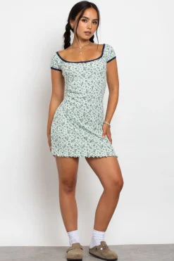 Daisy Street Pointelle Ditsy Milkmaid Mini Dress-Women Dresses