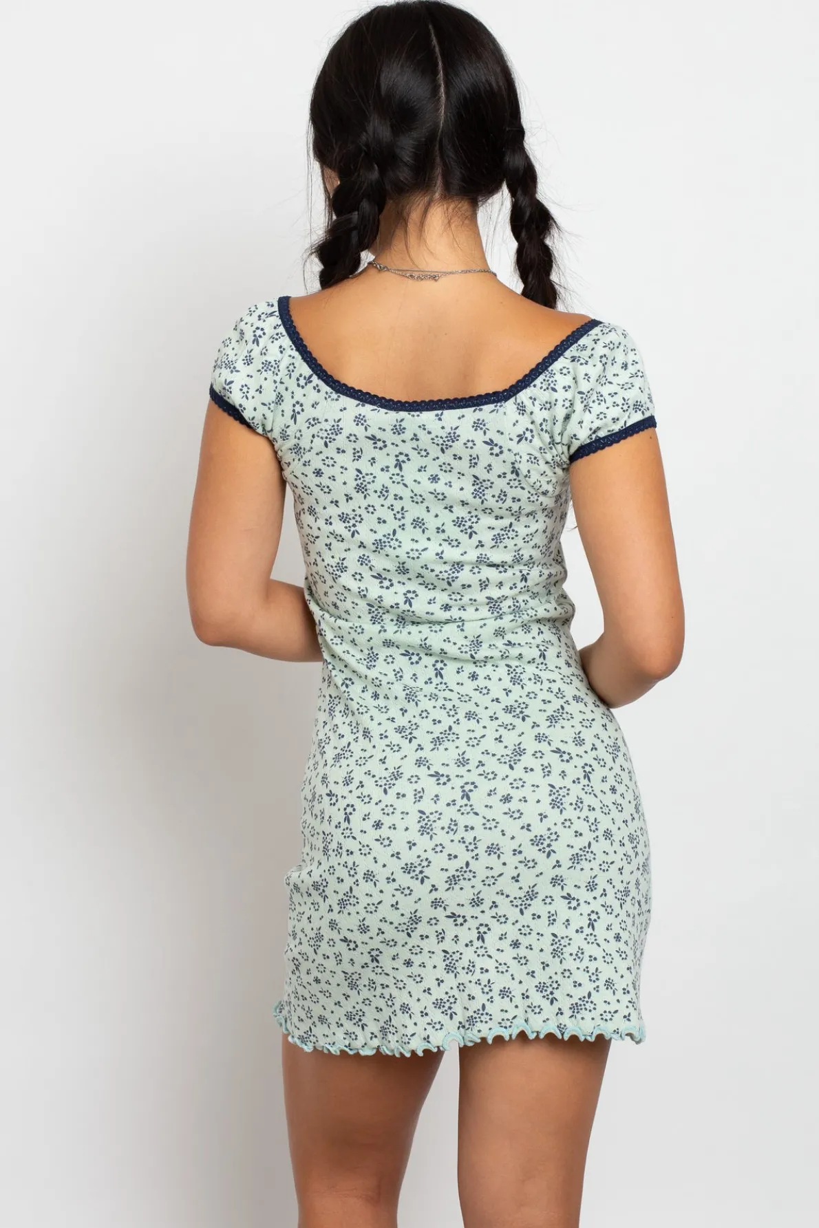 Daisy Street Pointelle Ditsy Milkmaid Mini Dress-Women Dresses