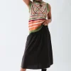 Daisy Street Poplin Mid Rise Skirt with Ruching Detail-Women Skirts