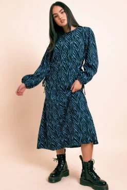 Daisy Street Printed Crinkle Midi Dress With Cut Out Detail-Women Dresses