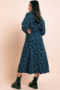 Daisy Street Printed Crinkle Midi Dress With Cut Out Detail-Women Dresses