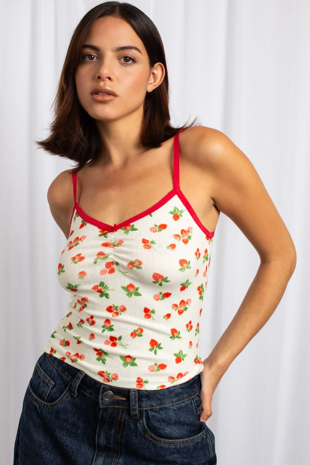 Daisy Street Printed Cropped Cami Top-Women Tops