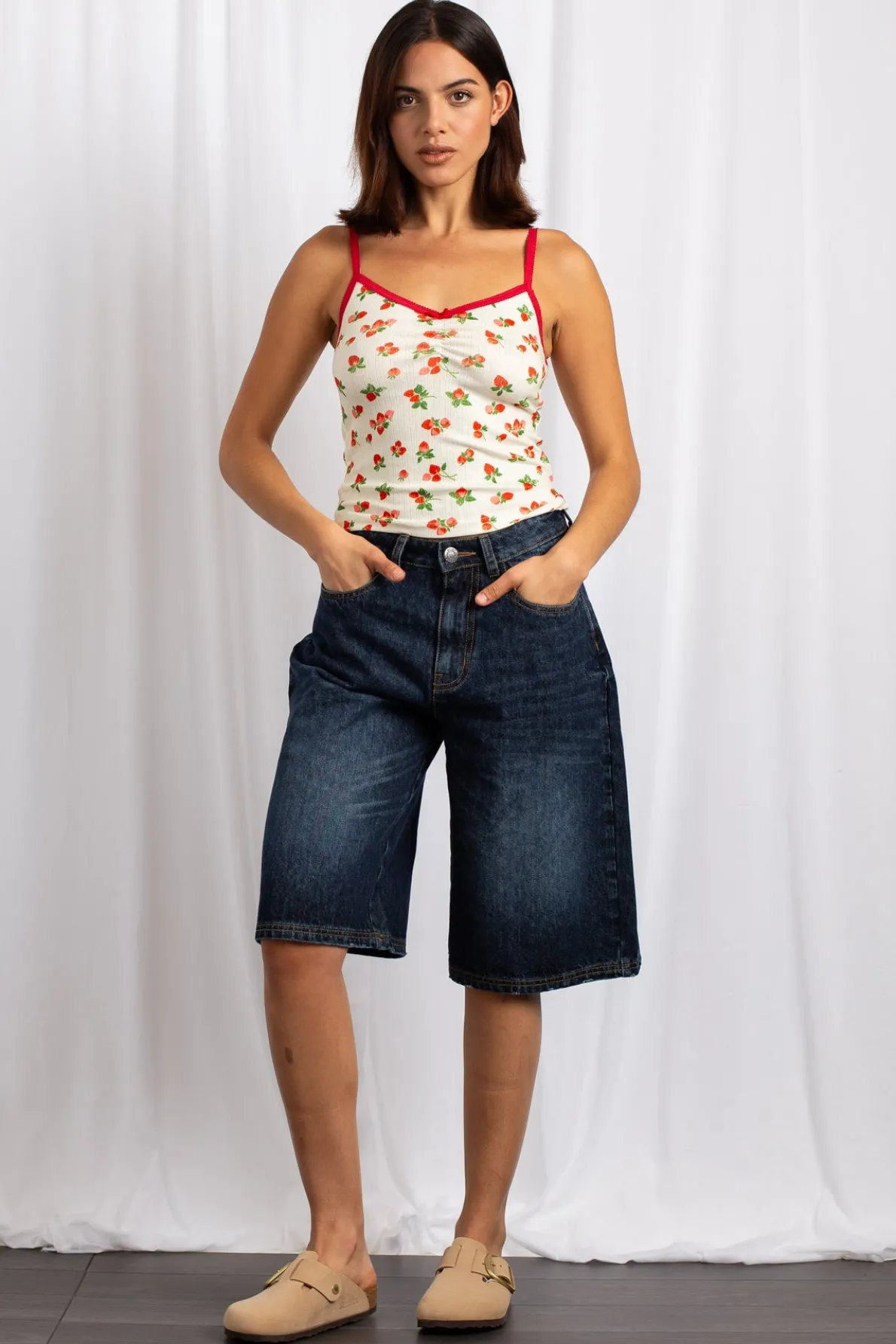 Daisy Street Printed Cropped Cami Top-Women Tops