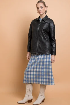 Daisy Street PU Boxy Jacket With Los Angeles Applique-Women Jackets