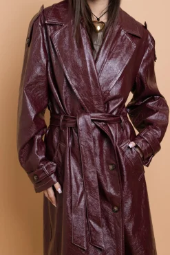 Daisy Street PU Trench Coat With Shoulder Detail-Women Jackets