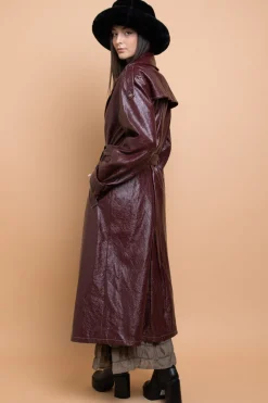 Daisy Street PU Trench Coat With Shoulder Detail-Women Jackets