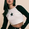Daisy Street Raglan Cropped Knit With Star Motif-Women Tops