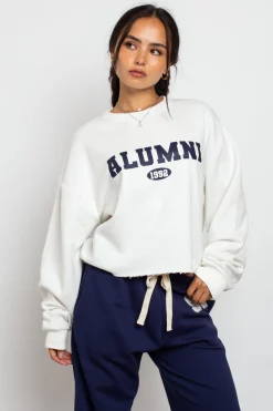 Daisy Street Raw Edge Crop Sweat With Alumni Graphic-Women Hoodies & Sweatshirts