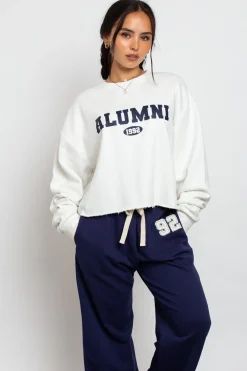 Daisy Street Raw Edge Crop Sweat With Alumni Graphic-Women Hoodies & Sweatshirts