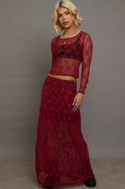 Daisy Street Lace Maxi Skirt With Bows-Women Partywear | Skirts
