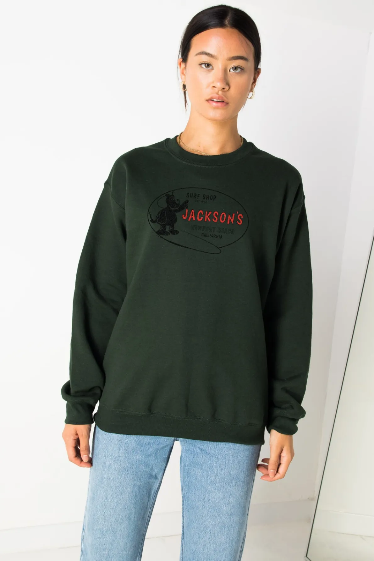Daisy Street Relaxed Sweatshirt With Surf Shop Print-Women Hoodies & Sweatshirts