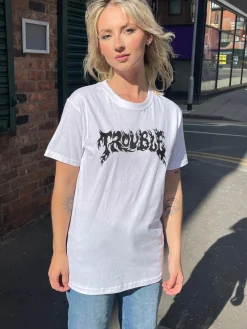 Daisy Street Relaxed T-Shirt with Trouble Graphic-Women T-Shirts