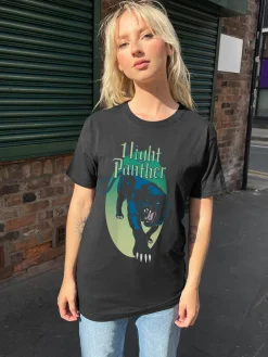 Daisy Street Relaxed T-Shirt with Night Panther Print-Women T-Shirts