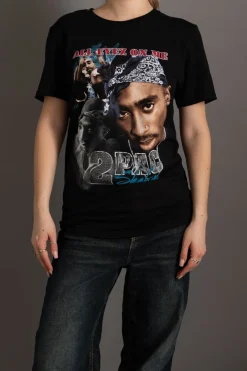 Daisy Street Relaxed T-Shirt with Tupac "All Eyes On Me" Slogan-Women Band Tees | T-Shirts