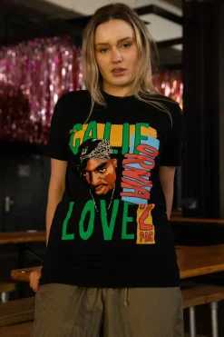 Daisy Street Relaxed T-Shirt with Tupac Cali Love Print-Women Band Tees | T-Shirts