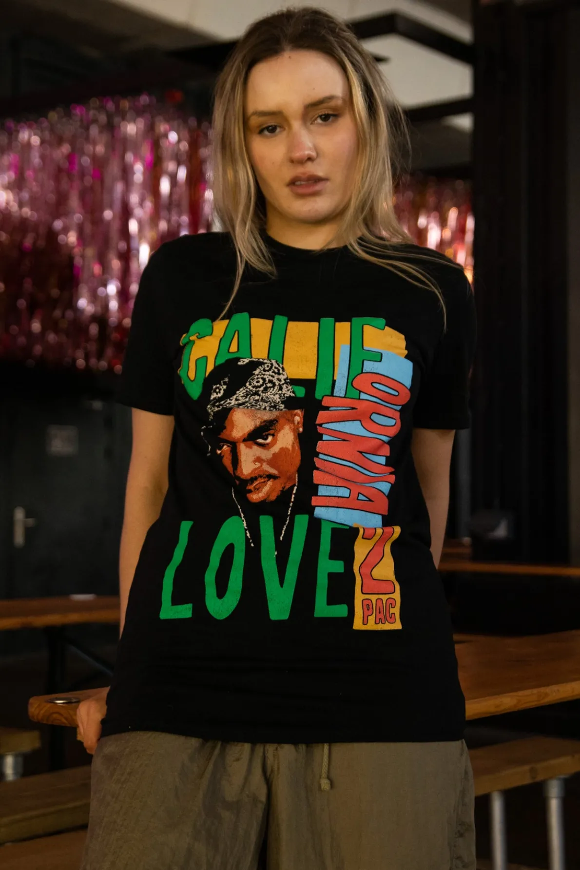 Daisy Street Relaxed T-Shirt with Tupac Cali Love Print-Women Band Tees | T-Shirts