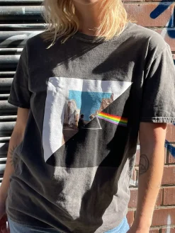 Daisy Street Relaxed T-Shirt with Pink Floyd Print Split Graphic-Women Band Tees | T-Shirts