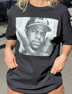 Daisy Street Relaxed T-Shirt with Ice Cube Print-Women Band Tees