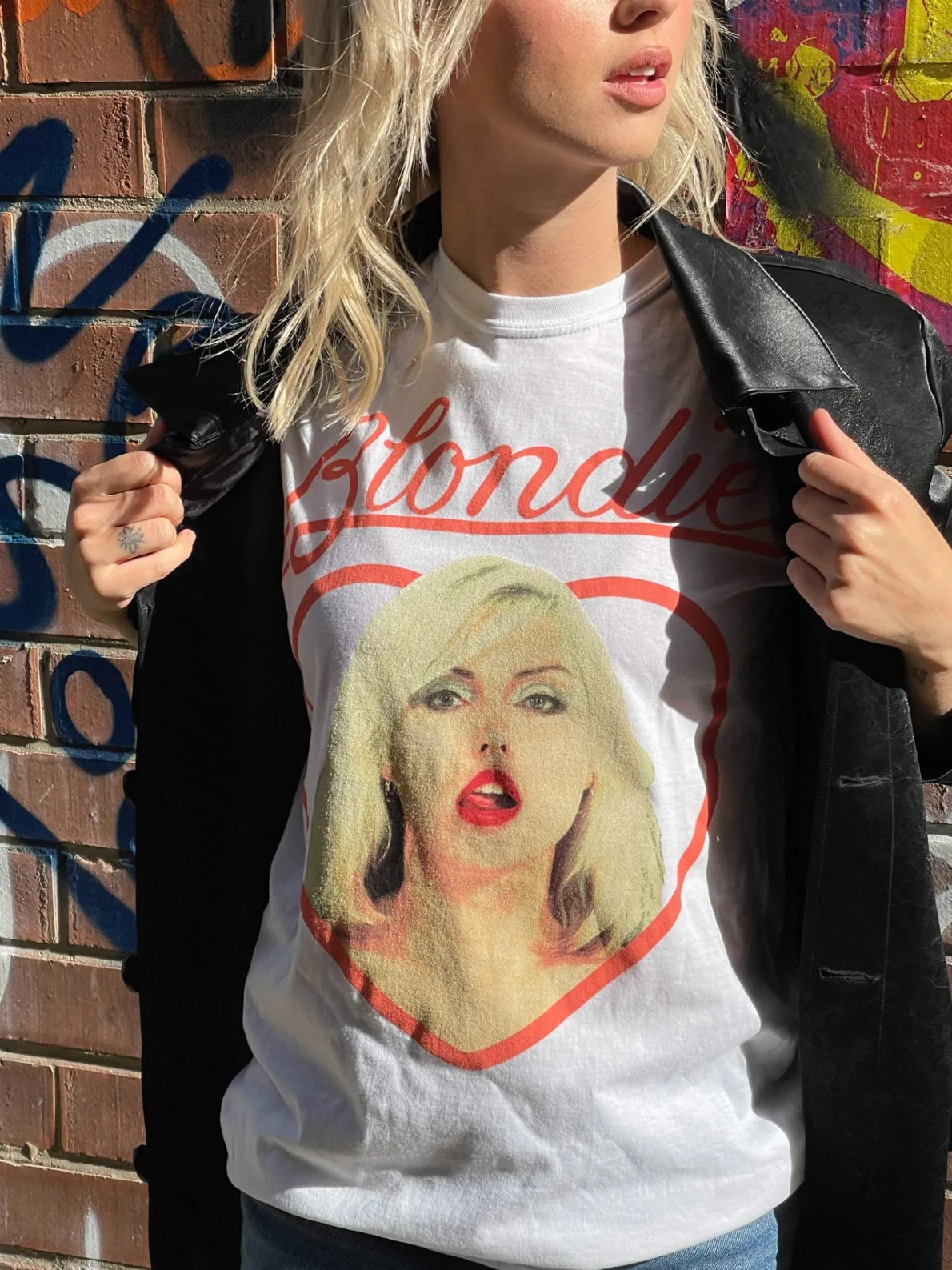 Daisy Street Relaxed T-Shirt with Blondie Heart Print-Women Band Tees | T-Shirts