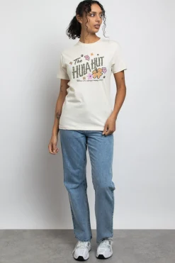 Daisy Street Relaxed T-Shirt with Hula Hut Print-Women T-Shirts