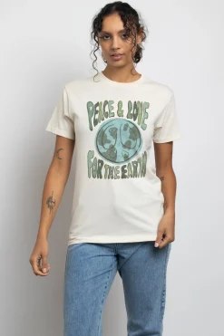 Daisy Street Relaxed T-Shirt with Peace and Love Print-Women T-Shirts