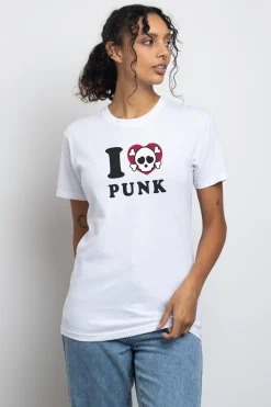 Daisy Street Relaxed T-Shirt with I Love Punk Print-Women T-Shirts
