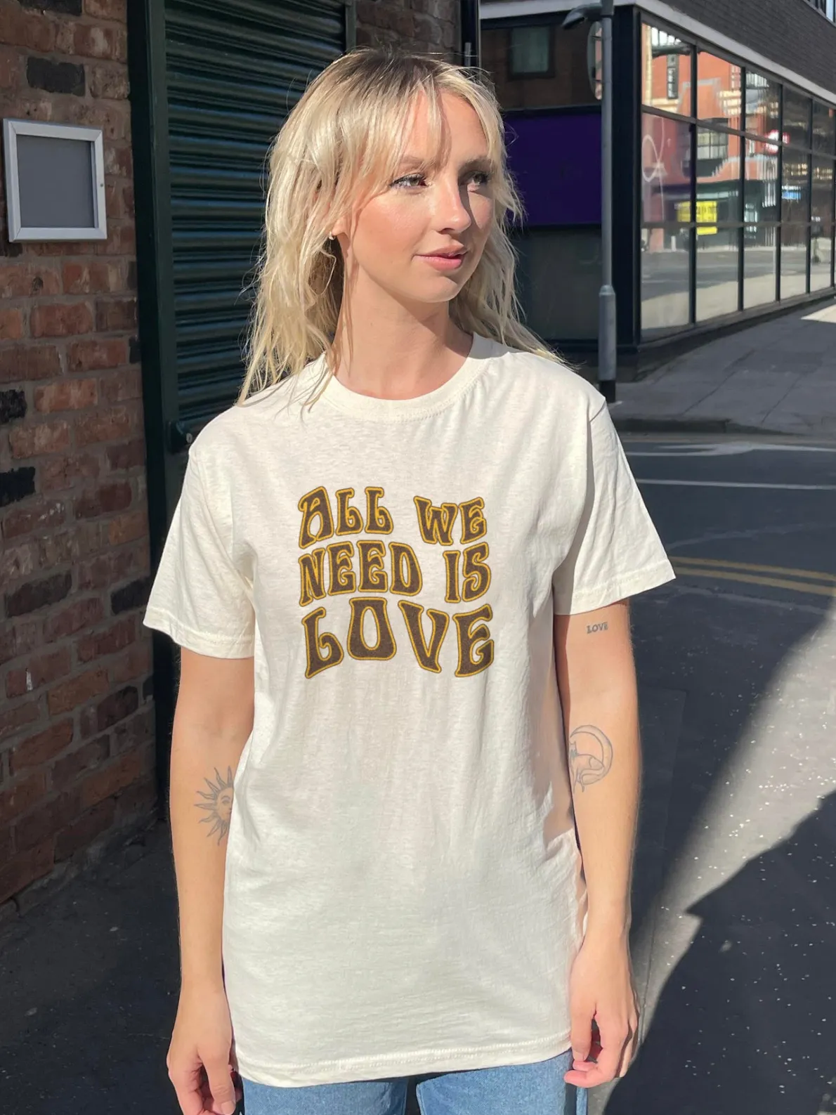 Daisy Street Relaxed T-Shirt with All We Need Is Love Graphic-Women T-Shirts