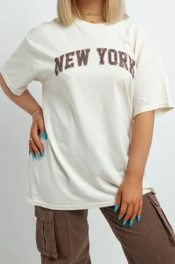 Daisy Street Relaxed T-Shirt with New York Distressed Graphic-Women T-Shirts