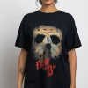 Daisy Street Relaxed T-Shirt with Friday The 13th Mask Graphic-Women T-Shirts | Tops