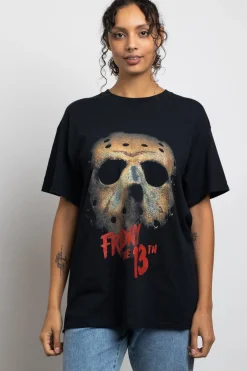 Daisy Street Relaxed T-Shirt with Friday The 13th Mask Graphic-Women T-Shirts | Tops