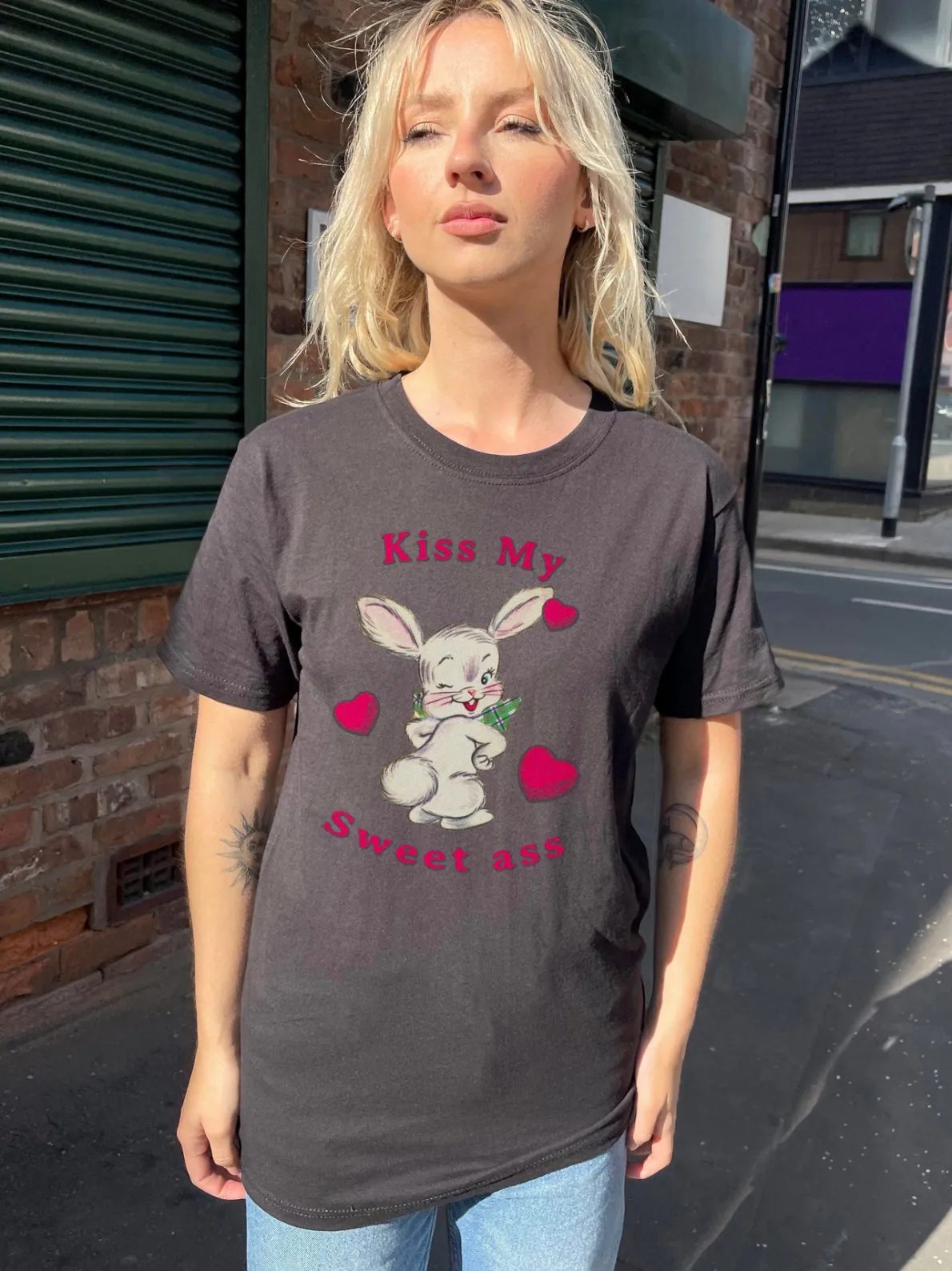 Daisy Street Relaxed T-Shirt with Kiss My Print-Women T-Shirts