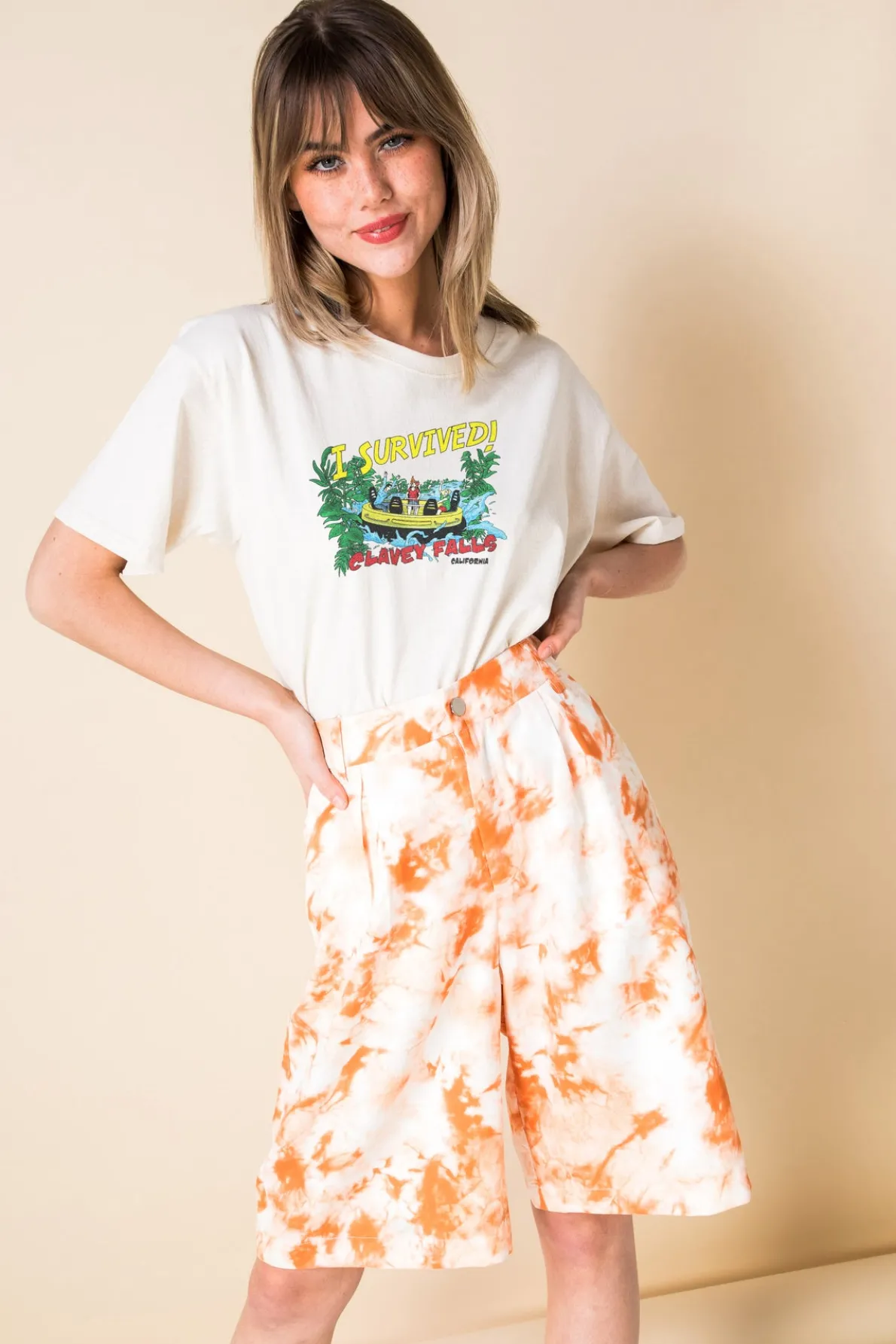 Daisy Street Relaxed T-Shirt with I Survived Print-Women T-Shirts