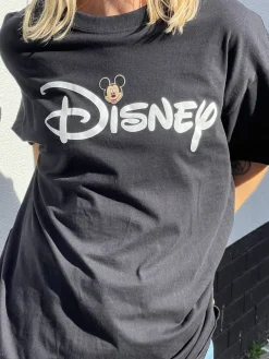 Daisy Street Relaxed T-Shirt with Disney Logo and Mickey Face Print-Women Tops | T-Shirts