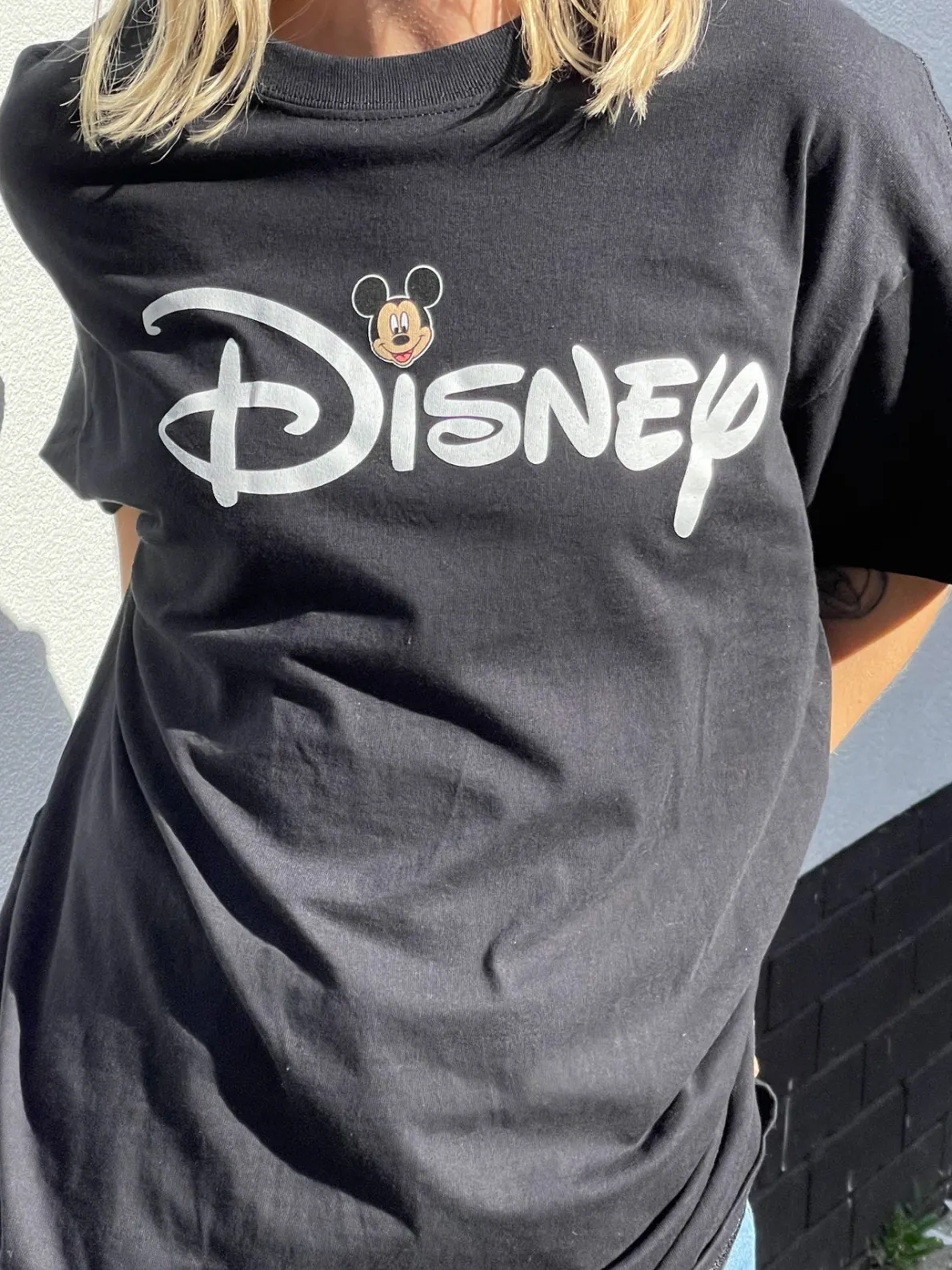 Daisy Street Relaxed T-Shirt with Disney Logo and Mickey Face Print-Women Tops | T-Shirts