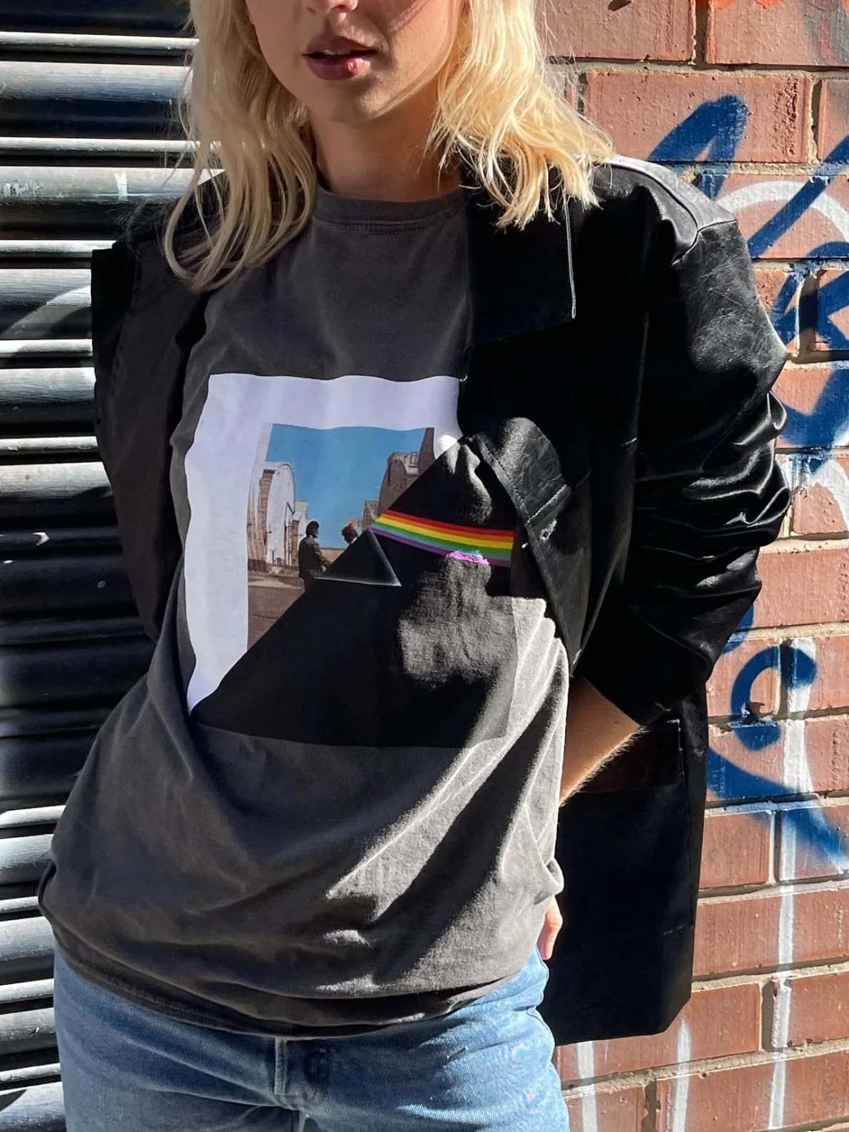 Daisy Street Relaxed T-Shirt with Pink Floyd Print Split Graphic-Women Band Tees | T-Shirts