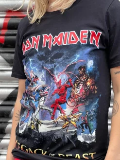 Daisy Street Relaxed T-Shirt with Iron Maiden Print-Women Band Tees