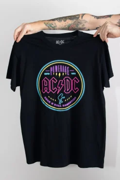 Daisy Street Relaxed T-Shirt with Neon AC/DC Print-Women Band Tees | T-Shirts