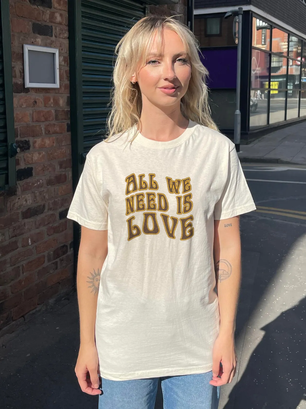 Daisy Street Relaxed T-Shirt with All We Need Is Love Graphic-Women T-Shirts