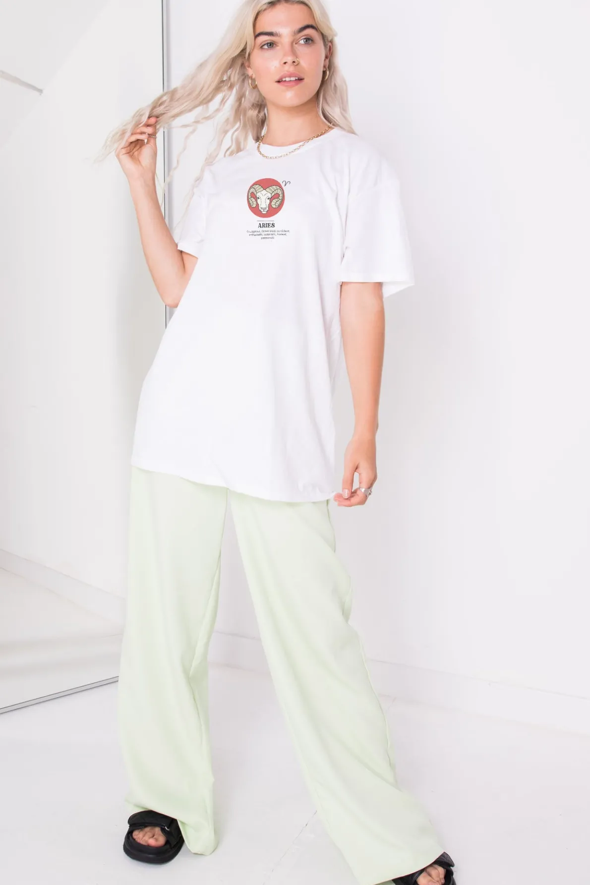 Daisy Street Relaxed T-Shirt with Aries Print-Women T-Shirts
