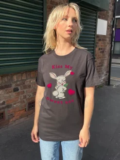 Daisy Street Relaxed T-Shirt with Kiss My Print-Women T-Shirts