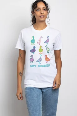 Daisy Street Relaxed T-Shirt with Get Ducked Print-Women T-Shirts