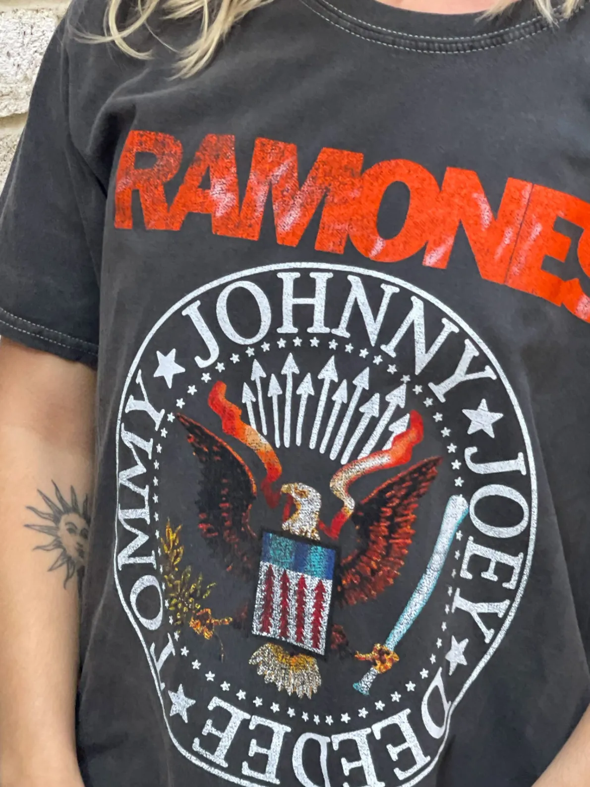 Daisy Street Relaxed T-shirt with Ramones Band Logo Print-Women Band Tees | Tops